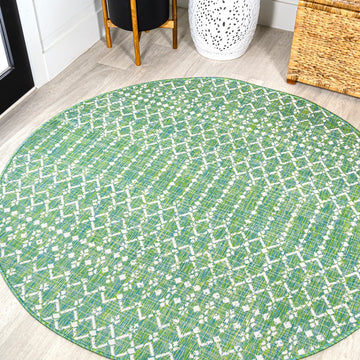 Ourika Moroccan Geometric Textured Weave Indoor/outdoor Round Rug